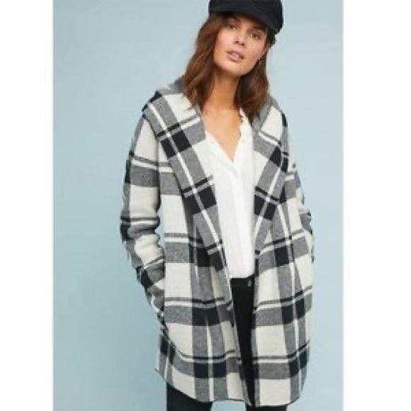 Anthropologie Jackets & Blazers - Anthropologie Sweater Coat Field Flower Plaid Jacket Cardigan Hood Free People
